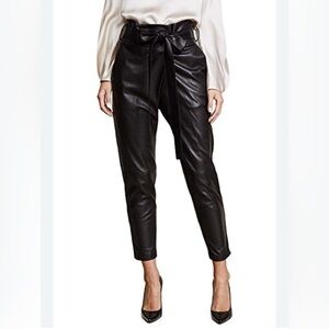 Wilfred Aritzia Faux Vegan Leather High Waisted Belted Trouser Pants Black 0
